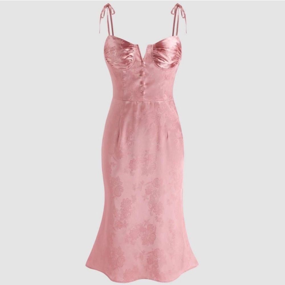 Cider Solid Floral Mermaid Corset Midi Dress 8